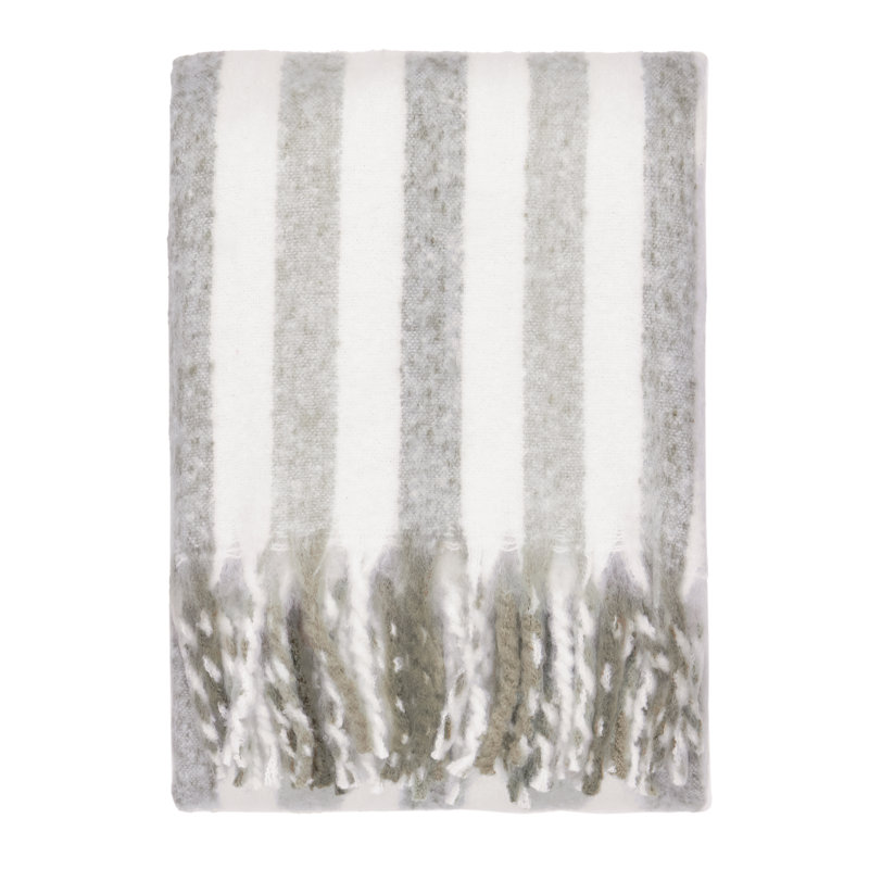 Beechwood Machine Woven Throw Blanket, Grey/White Striped