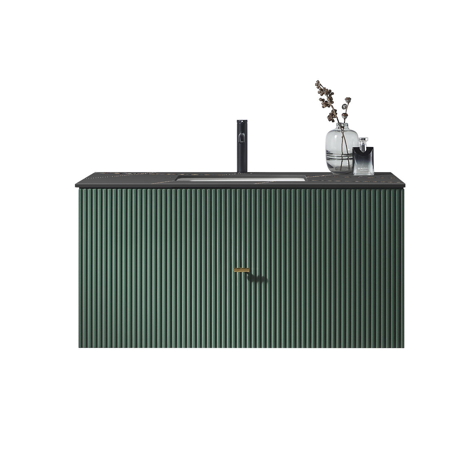 Jamell 42" Single Bathroom Vanity, Forest Green, Black