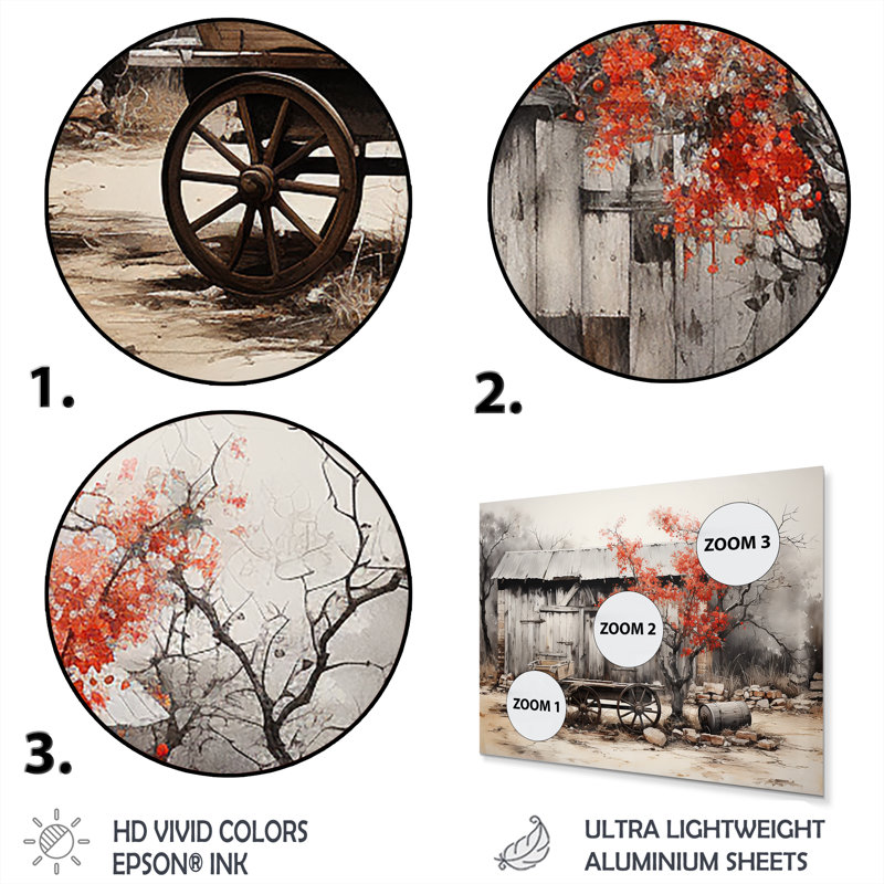 Rustic Barn Scene Metal Wall Art Set in Gray and Red