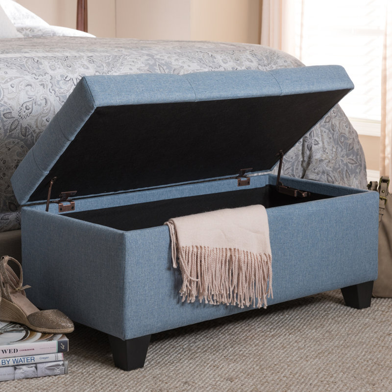 Katlan Upholstered Ottoman, Light Blue Polyester Blend