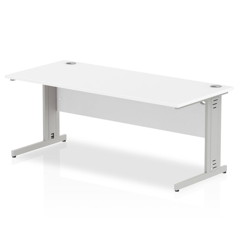 Impulse Metal Base Computer Desk, 73cm H x 180cm W x 80cm D, Silver, White