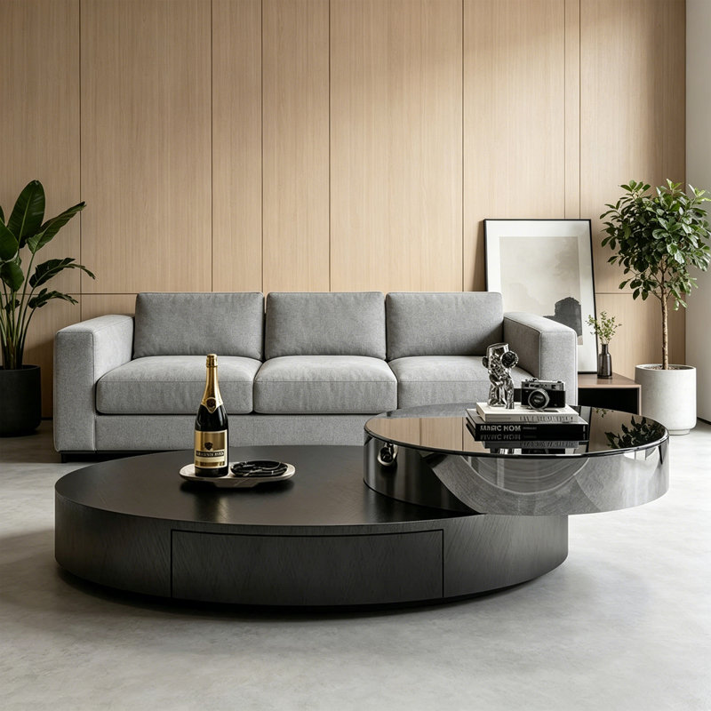 Modern Round Rotating Stainless Steel Coffee Table
