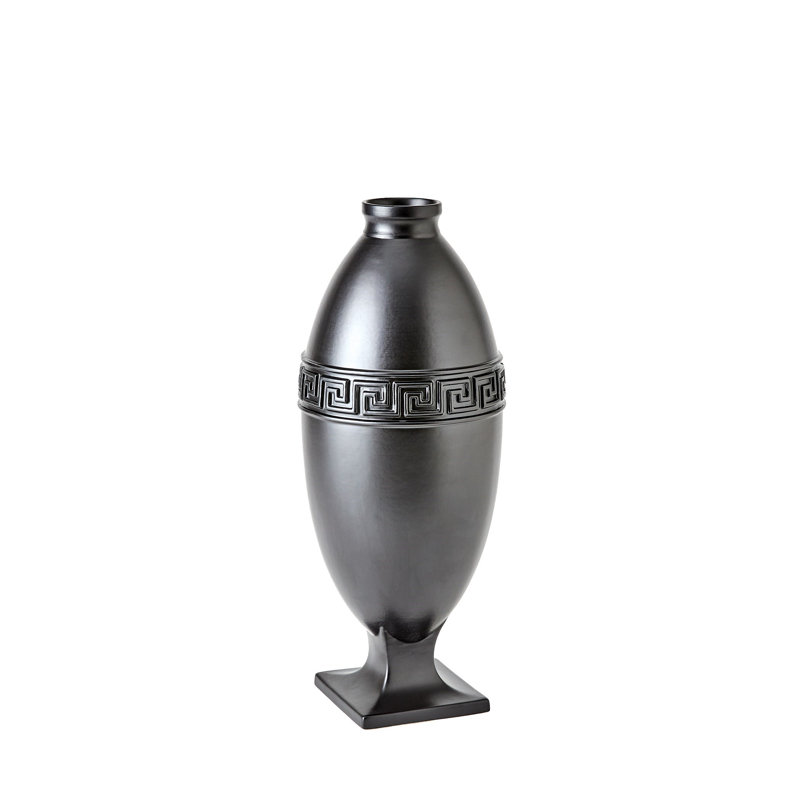 Greek Key Handmade Ceramic Table Vase, 18.5" H x 7.5" W x 7.5" D, Black
