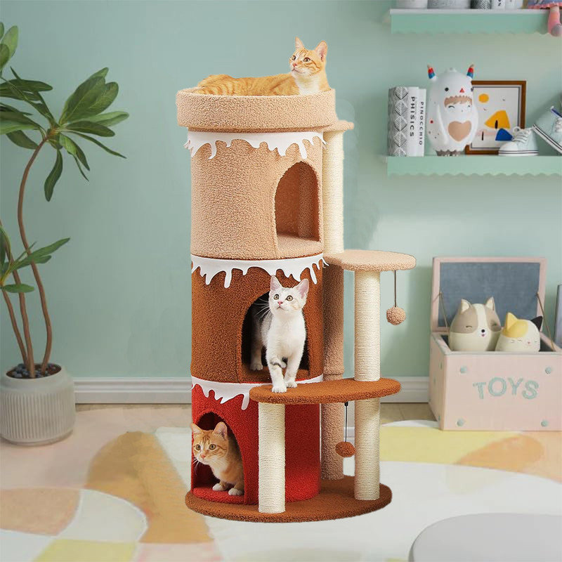 Cabane dans les arbres à activités multiples pour chat 43 "avec condo pour chat, poteau à griffes en sisal naturel et conception de gâteaux, Eligah