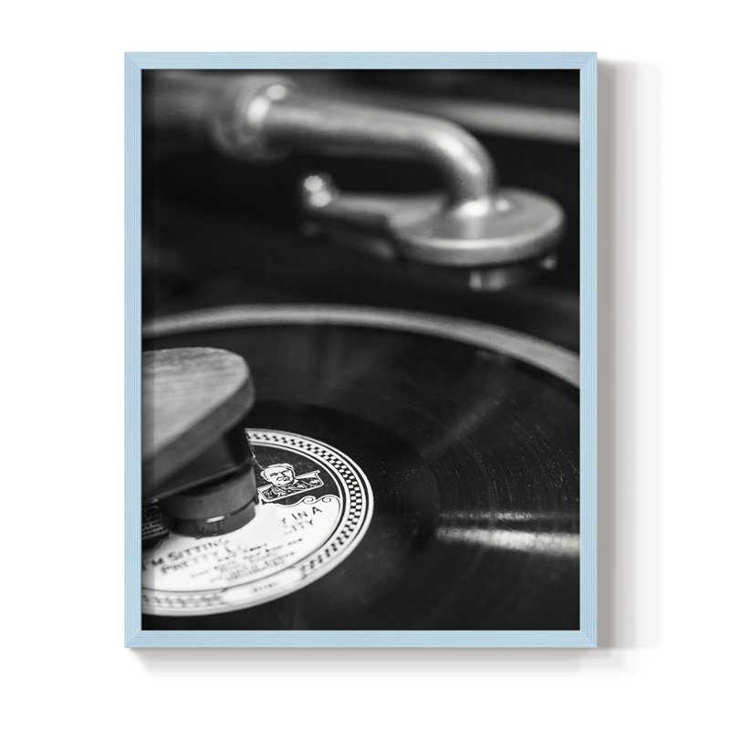 Reproduction encadrée de Phonograph - bois massif, H 21 po x l 17 po, Bleu