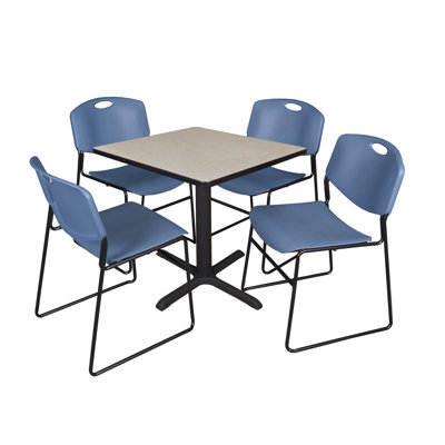 Neyland Cain Square X-Base Breakroom Table & 4 Zeng Stack Chairs