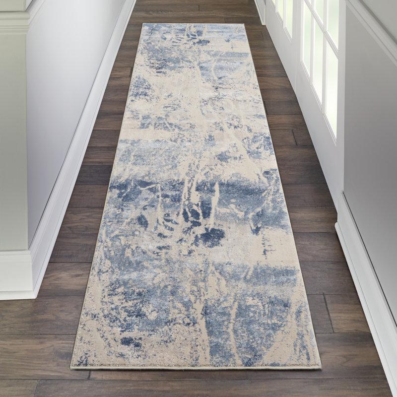 Corpuz Abstract Blue/Cream Area Rug, Runner 2'2" x 7'6"