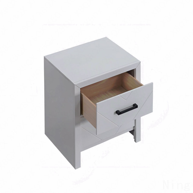 Table de chevet 2 tiroirs, finition blanche, Blanc