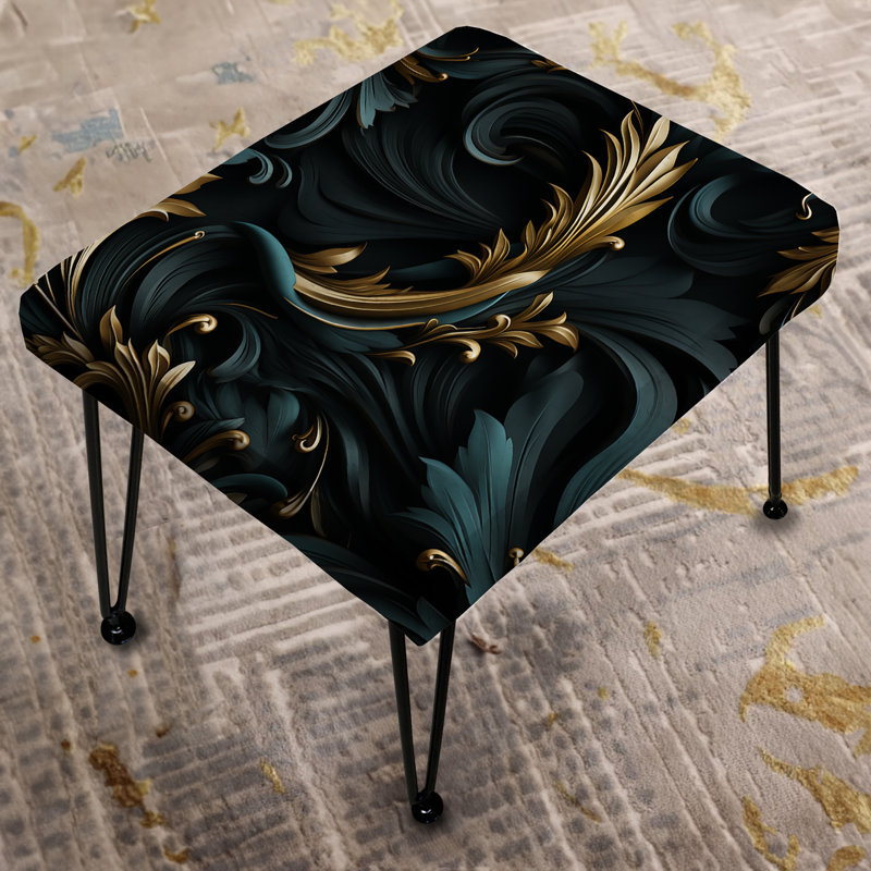 Repose-pieds rectangulaire noir et or Paisley