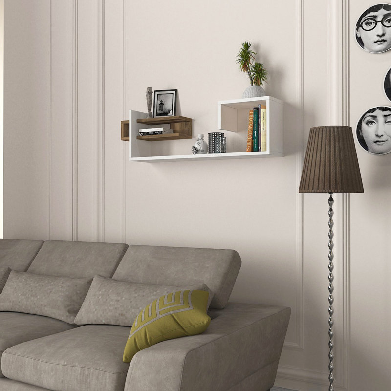 Tablette décorative 4 pièces Muscogee, Blanc / Noyer