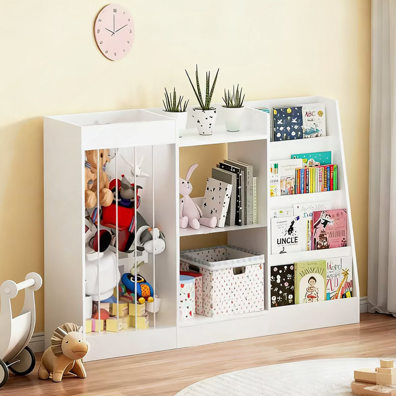 Bibliothèque à 3 niveaux pour enfants et rangement pour jouets, design Montessori pour un accès et une organisation faciles, blanc