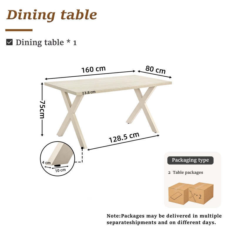Dining Table with Steel Base, Travertine/Beige