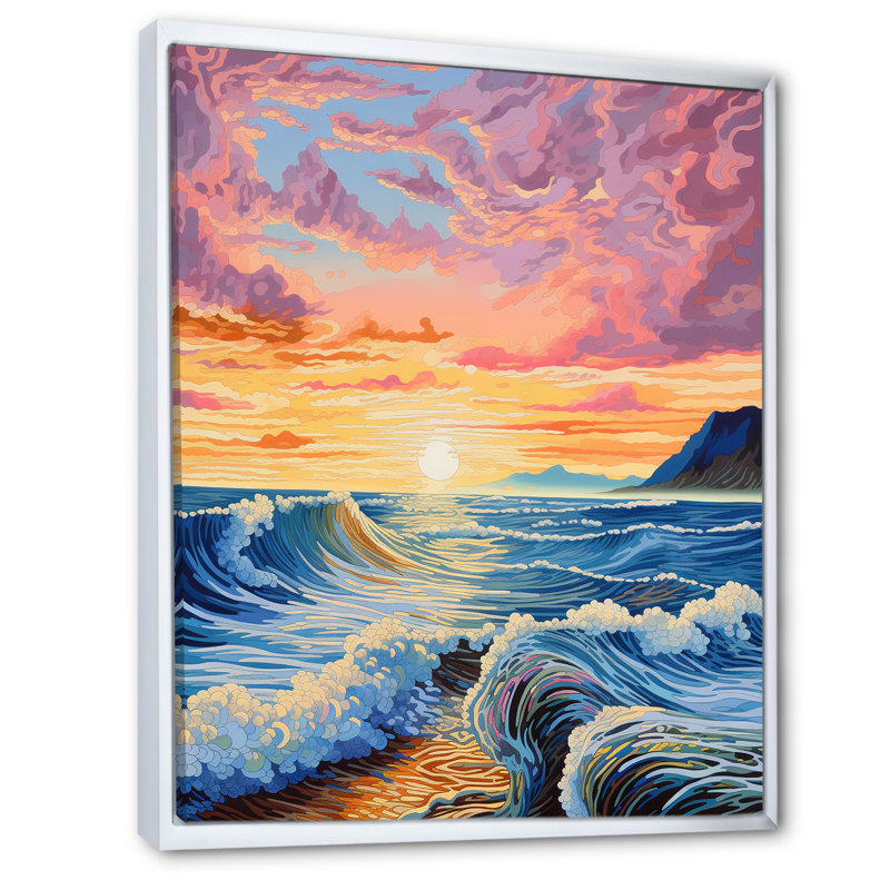 Rainbow Ocean Sunrise IV sur toile, Cadre flottant blanc, H 40 po x l 30 po x P 1,5 po