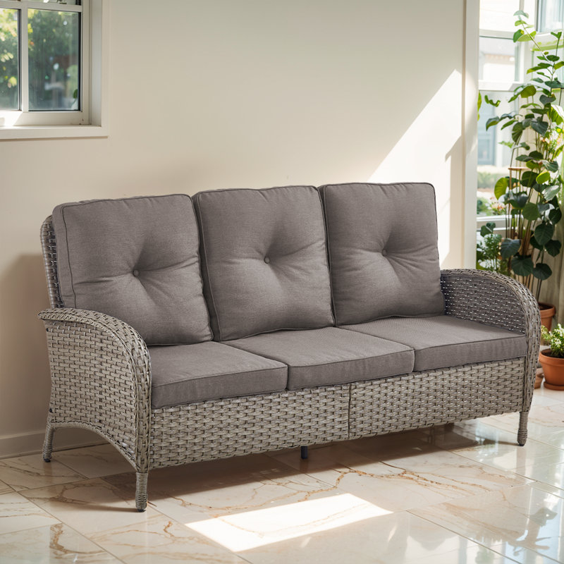 Gaetanino 72'' Wide Straight Patio Sofa with Cushions, Gray, Gray