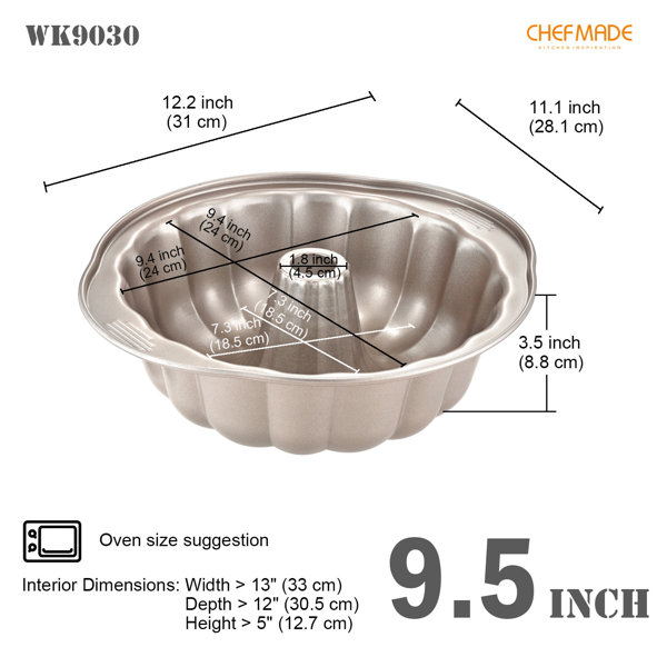 Cooking Light Fluted Tube Bundt Cake Pan Carbon Steel Quick Release Coating, Non-Stick Bakeware, Heavy Duty Performance, 9