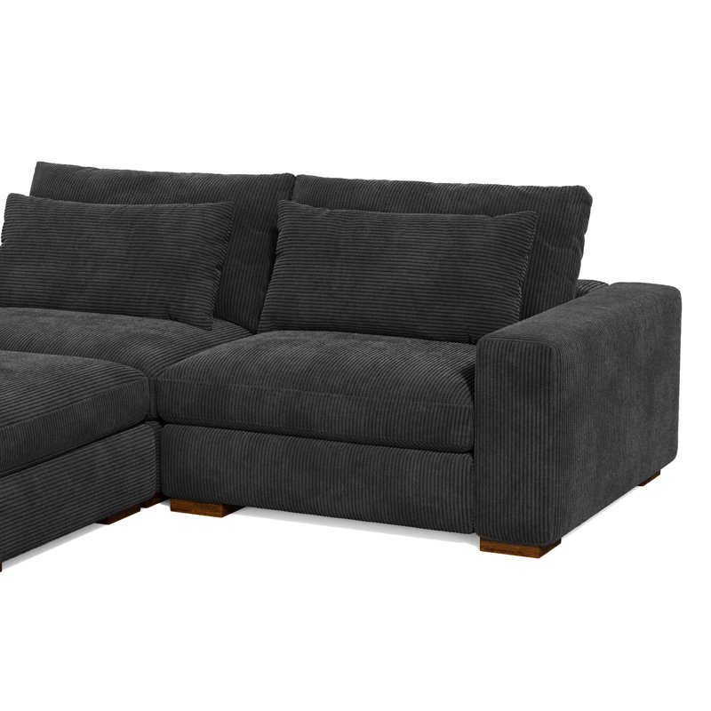 Alahya Corduroy L-Shaped Sectional Right Hand Facing, Black Corduroy
