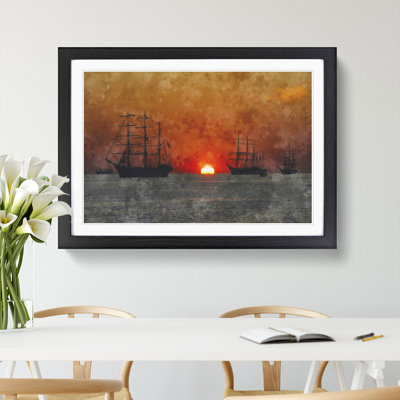 Ships at Sunset - Picture Frame Graphic Art