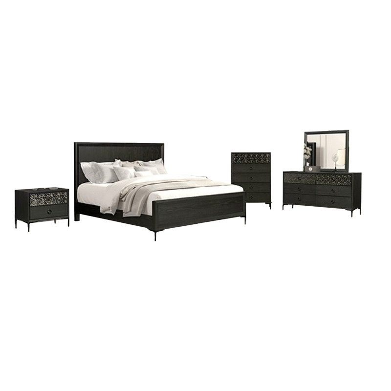 Ensemble de chambre à coucher grand, commode, miroir de commode 5 pièces Kaira , Noir/brun