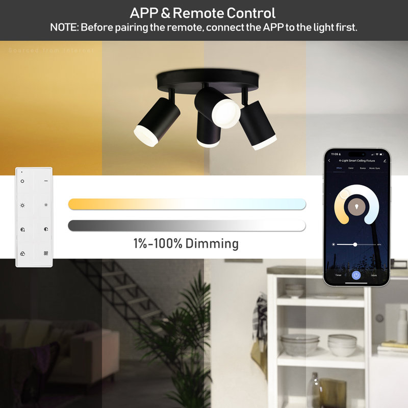 Kierstin LED Smart RGB Ceiling Spotlights Directional & Dimmable, Bluetooth APP Voice Control