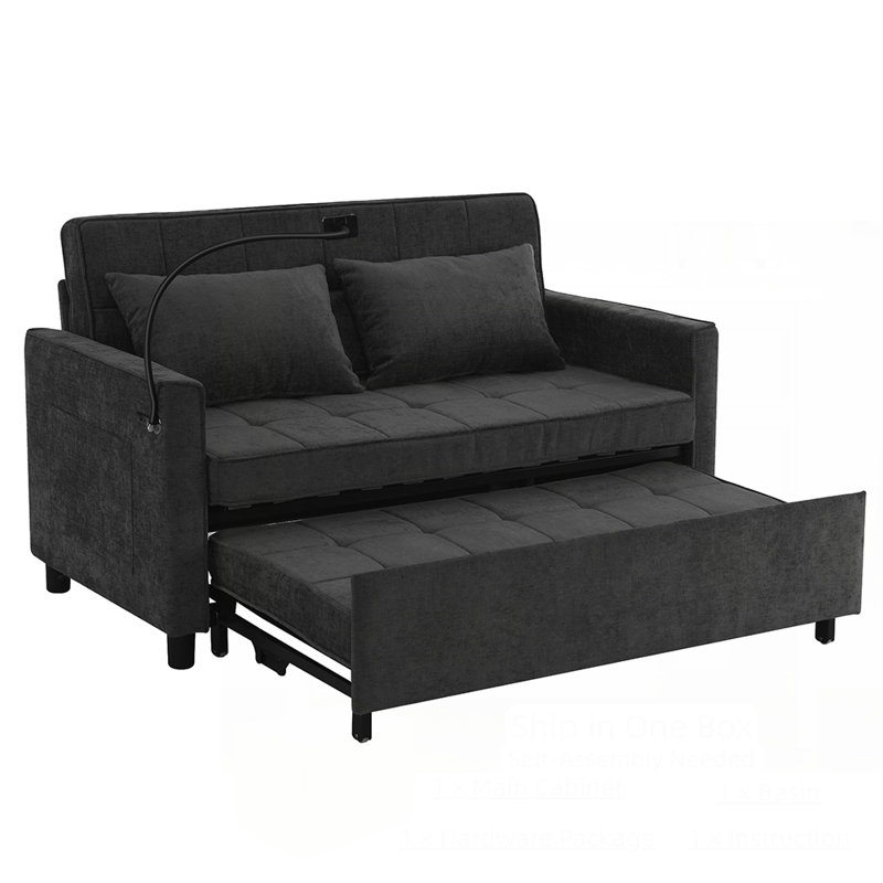 Loveseat Sofa Pull-Out Sofa Bed Sleeper Sofa, Black