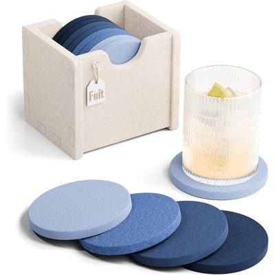 Minimalist Absorbent Felt Drink Coaster Set with Matching Felt Storage Holder Table Protector for Dining Table Home Bar Decor