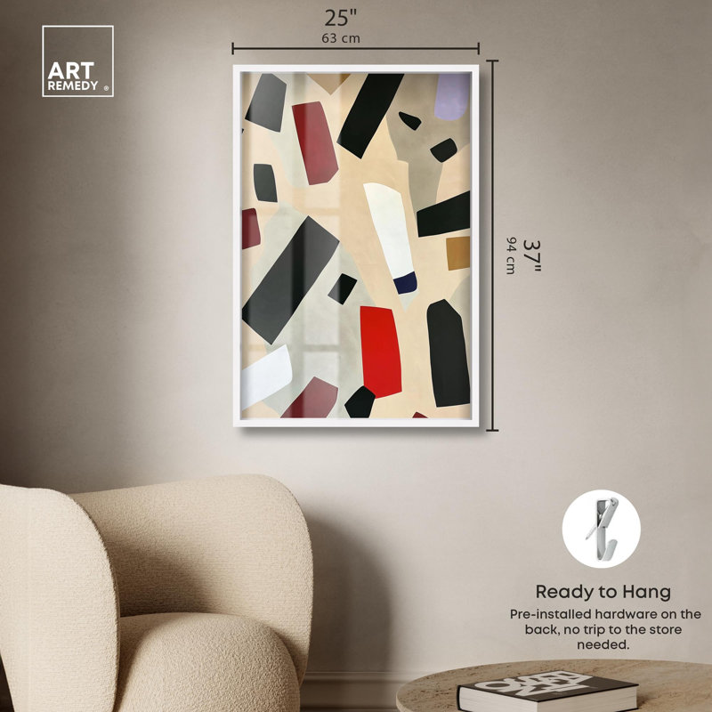 «Mindscape Mosaic III Shadowbox Print Modern Abstract» par Art Remedy, H 37 po x l 25 po, Blanc