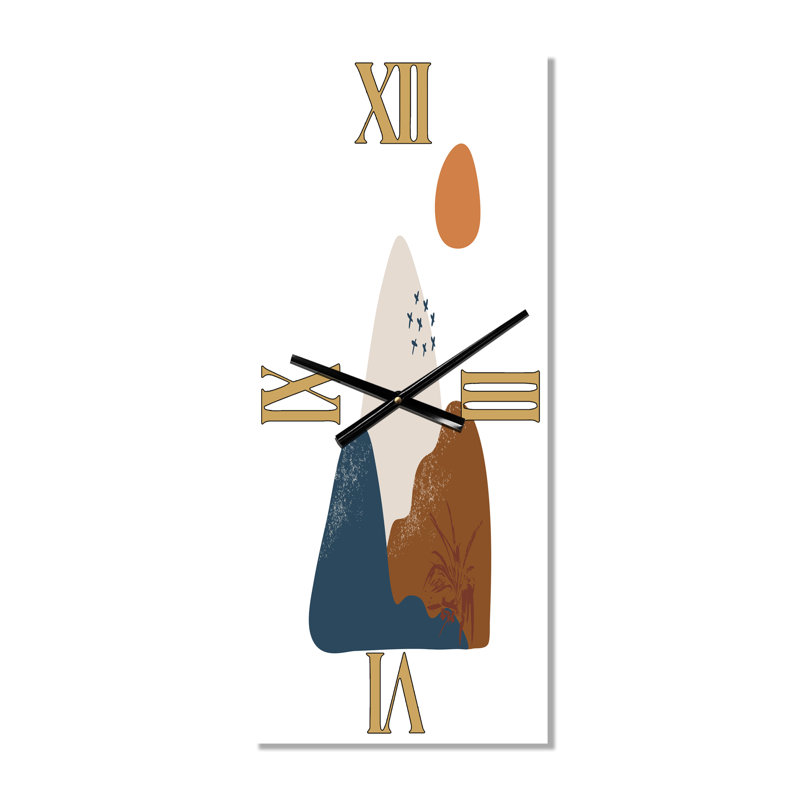 Fleurs abstraites sur formes minimalistes VI - Horloge murale moderne, Grand