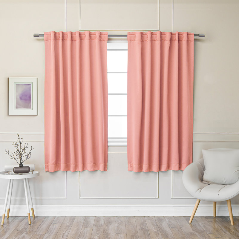 Bantam Solid Blackout Thermal Rod Pocket Curtain Panels, Coral, 52" W x 63" L