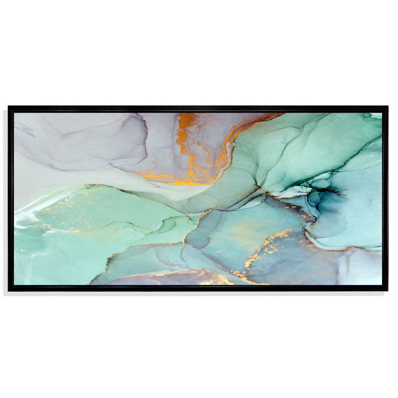 Encre liquide or gris et vert - Impression sur toile, Cadre noir, H 8 po x l 12 po x P 1 po