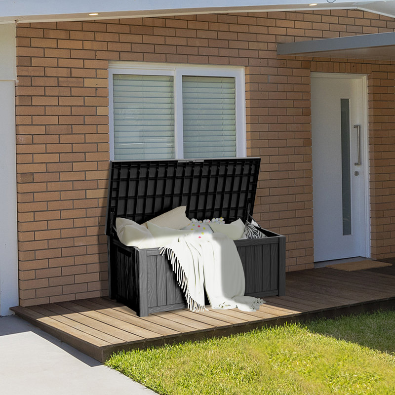 Black 120 Gallon Lockable Resin Outdoor Deck Box
