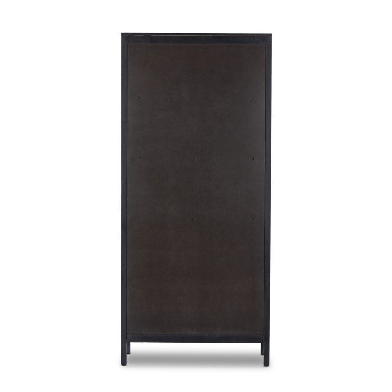 Caprice 2 - Door Solid Wood Armoire, Black Wash Mango/Black Natural Cane