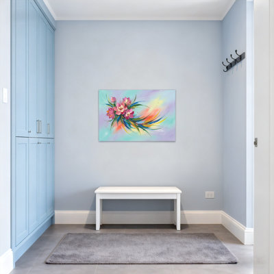 Bouquet de plantes et de fleurs sur fond de tourbillons colorés
