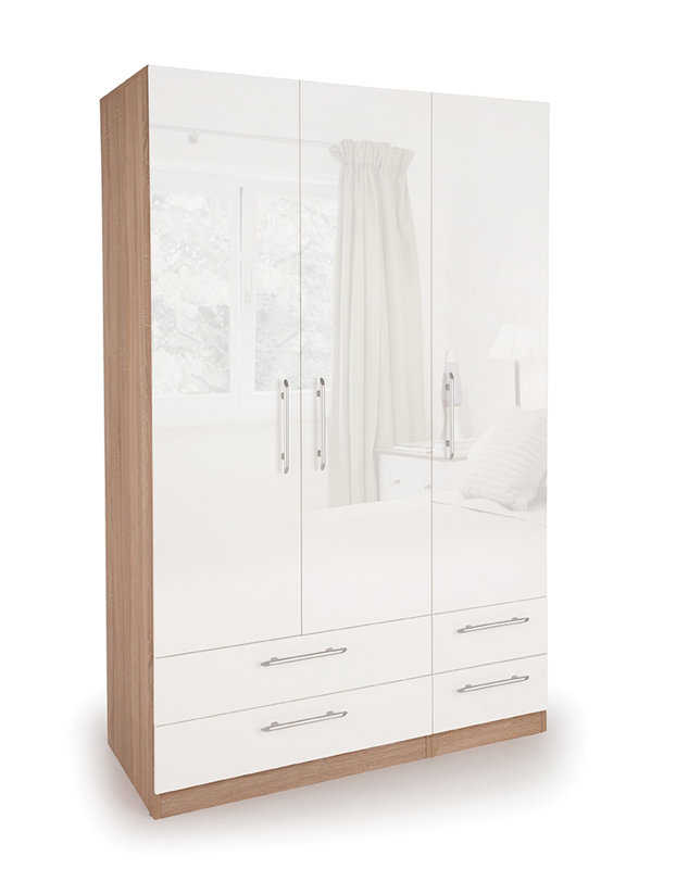 Beverley 3 Door Wardrobe, Oak/White