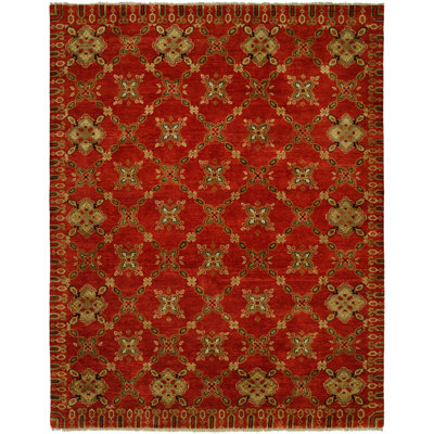 Hershel Wool Trellis Area Rug in Red