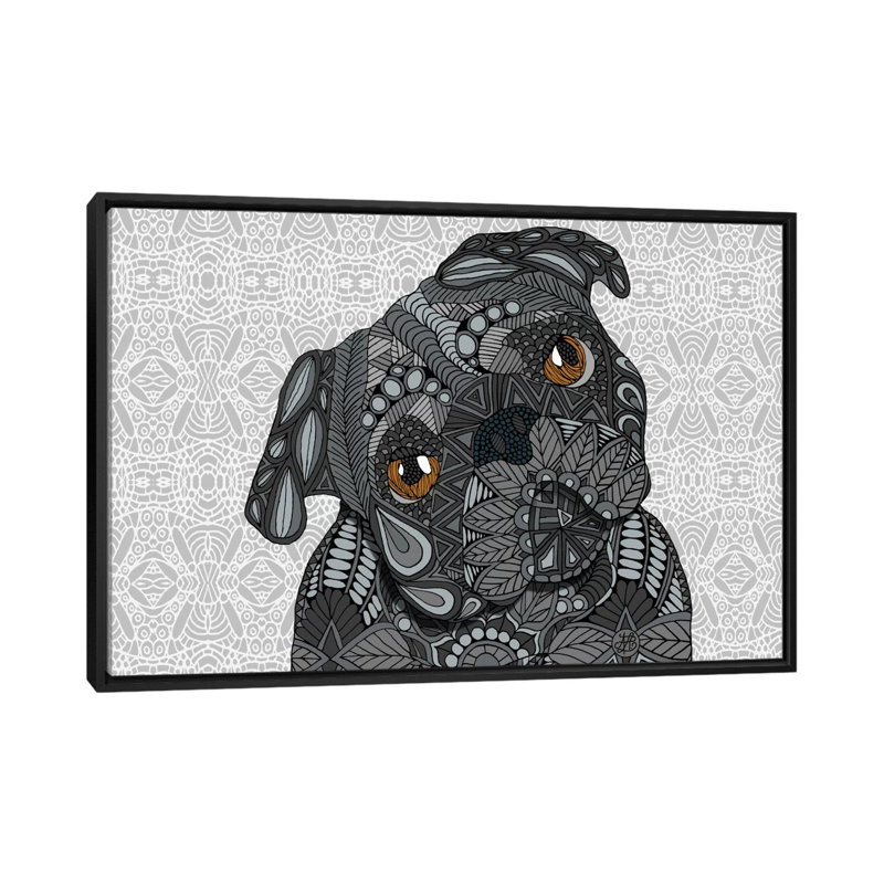 Carlin noir, impression sur toile tendue, H 18 po x l 26 po x P 1,5 po, Toile avec cadre noir, Blanc