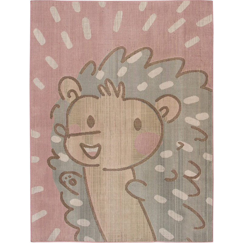 Area Rug Kids Bedroom Animal Face Pink Hedgehog Modern Decor Nursery Playroom Carpet Mat, Rectangle 3'11" x 5'3"