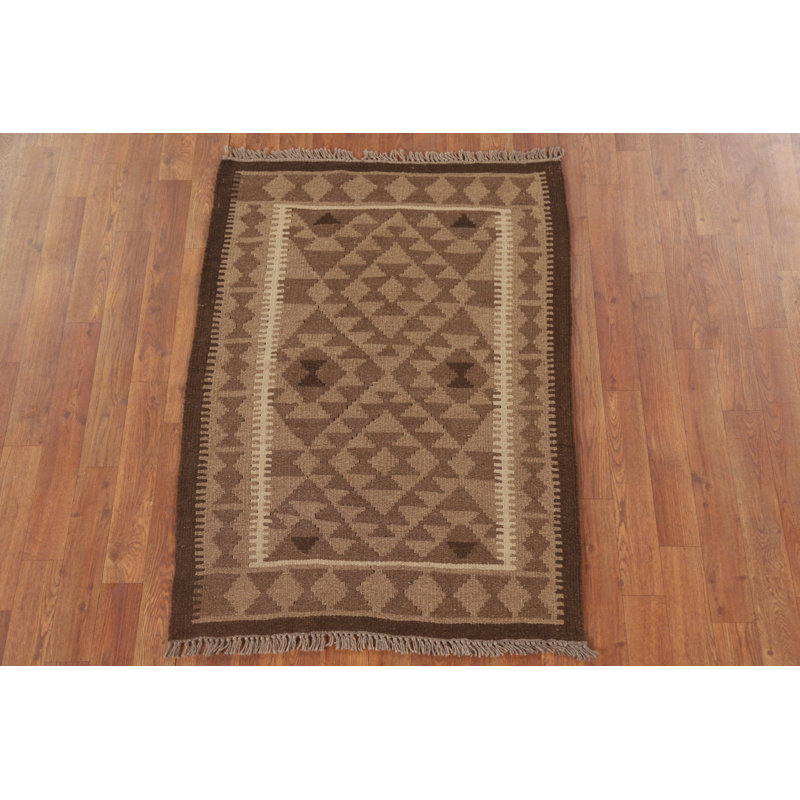 Brown Kilim Reversible Wool Area Rug 3x4