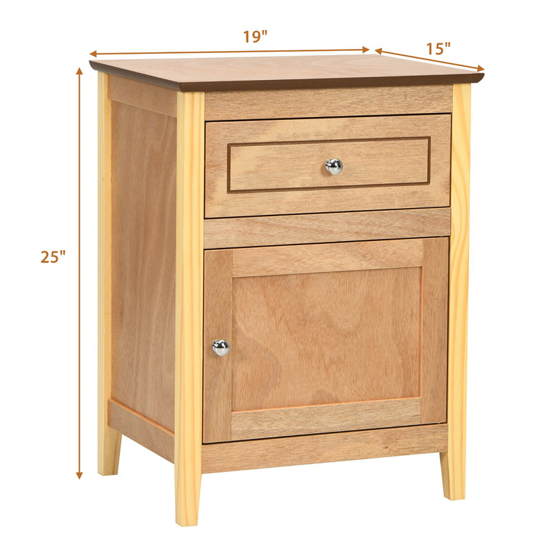 Bourrache Wooden Nightstand with Drawer and Cabinet, Brown