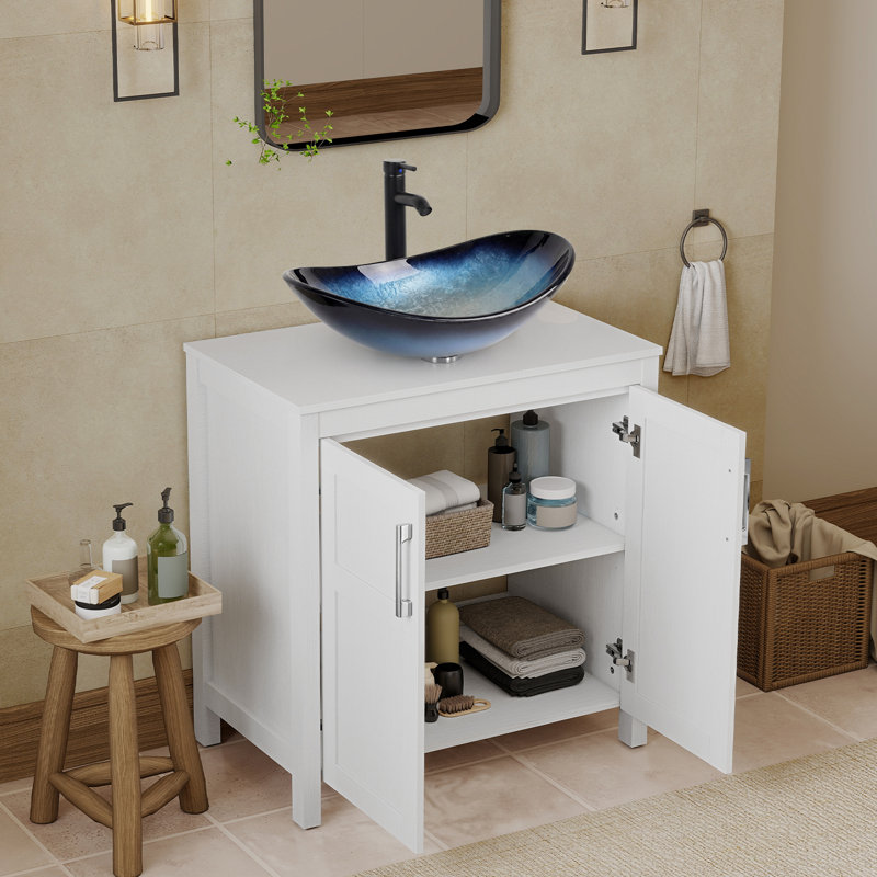 Meuble-lavabo simple 30 po avec lavabo moderne autoportant, Blanc