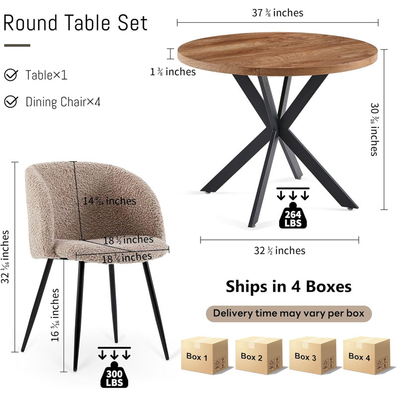 Carlisle Round Pedestal Dining Table Set, Brown, 5 Pieces: Table, 4 Chairs