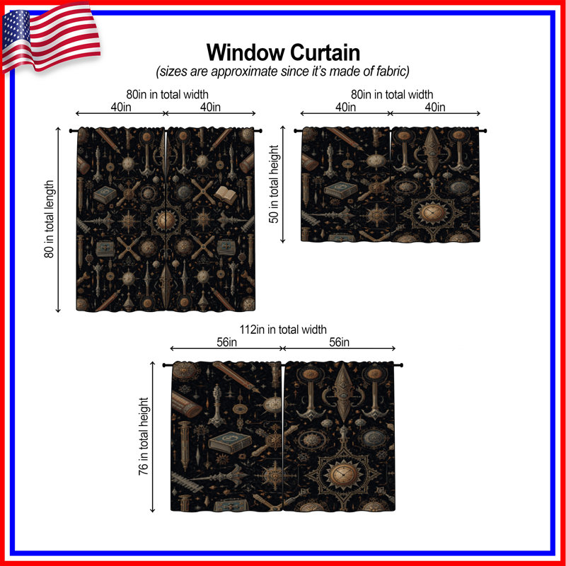 Rideaux de fenêtre Steampunk Compass Motifs, 40 po x 61 po - 2 panneaux, Transparent