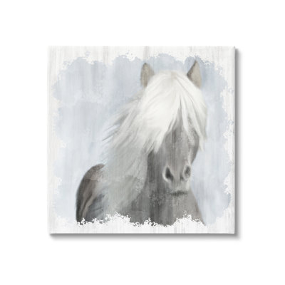 «Dreamy White Mane Horse Rustic Farmland» par Kim Allen - Peinture