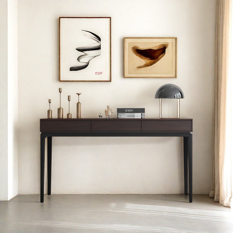 Console moderne moderne avec tiroirs, Bois brun foncé, H 31,5 po x l 55,12 po x P 15,75 po