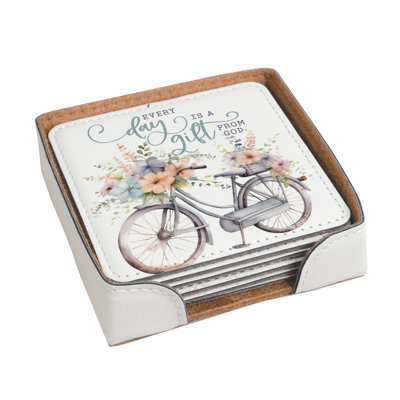Leather Square 4 Piece Coaster Set With Holder
