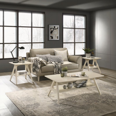 3-Piece Coffee Table Set, Coffee Table and Two End Tables, Off-white Finish