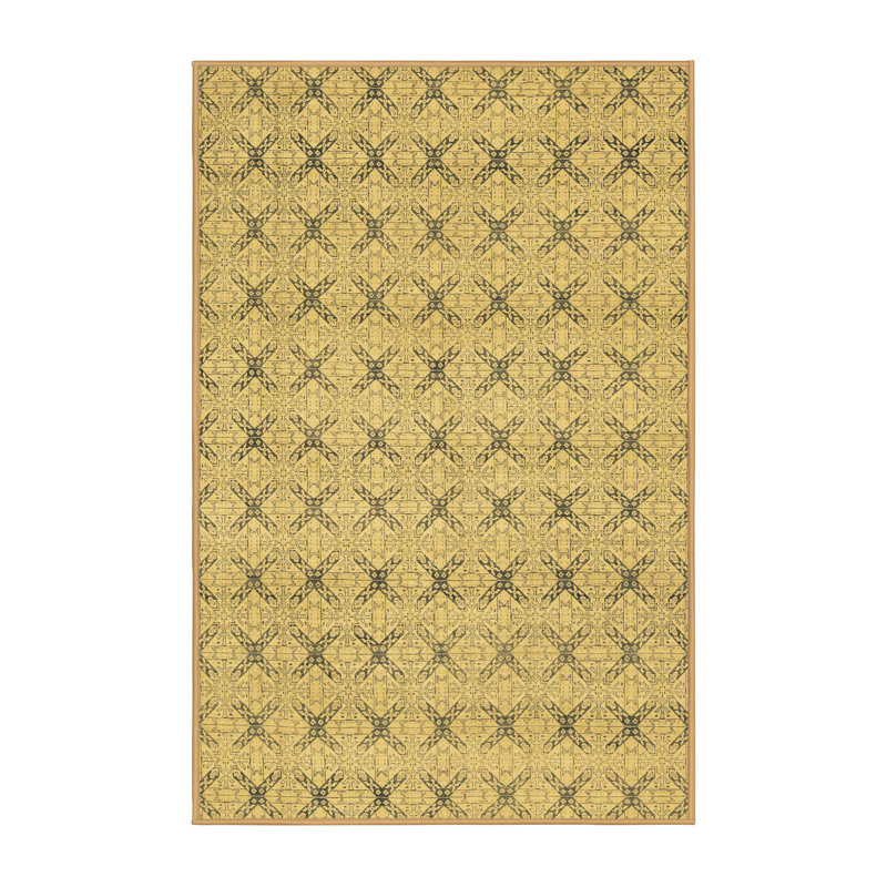 Tapis géométrique rectangulaire jaune / noir 5 pi x 7 pi fabriqué à la machine