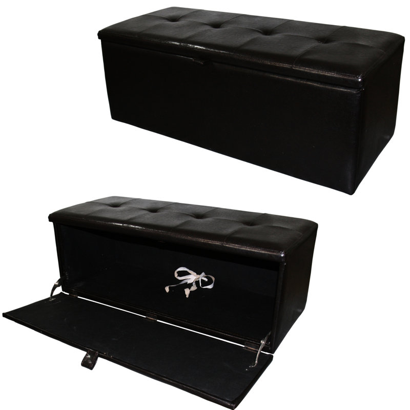 Brown Leather Upholstered 18.5" Tall Storage Bench, Front Pull Handle, Single Hinge For Stability, 38.5In Long Storage, 2In X 3.5In Legs, 46Lb Product Weight, 40In Depth, 17In Width Width, 43In
