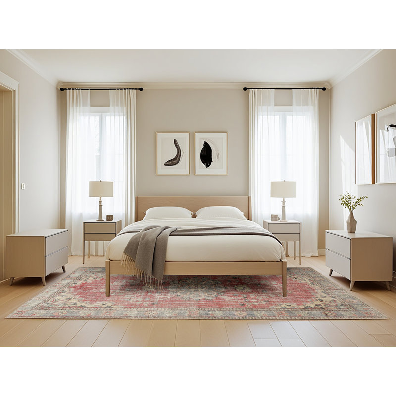 Tapis oriental en laine rouge / brun clair, Rectangle 5 pi x 8 pi