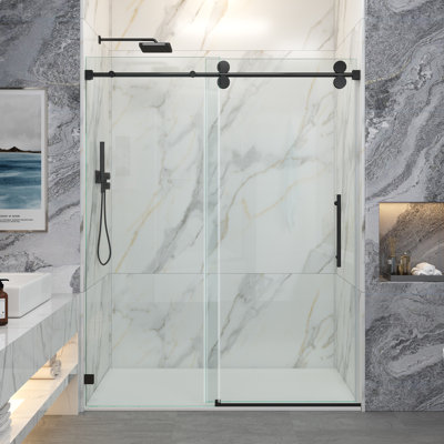 Porte de douche coulissante simple sans cadre avec verre transparent 3/8 po (10 mm) Opal Mirage MCOCOD l 52-54 "x H 76"