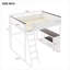 Structure de lit mezzanine grand format avec bureau intégré, tablettes ouvertes et rangement, construction en bois massif, blanc pur